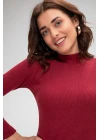 Kadın Bordo Kaşkorse Balıkçı Yaka Uzun Kollu Bodycon Mini Elbise