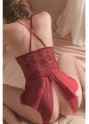Kadın Bordo Özel Bölgesi Açık Dantelli Gecelik