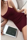 Kadın Bordo Sırt Kısmı Komple Dantelli Mini Gecelik