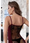 Kadın Bordo Sırt Kısmı Komple Dantelli Mini Gecelik