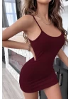 Kadın Bordo Sırt Kısmı Komple Dantelli Mini Gecelik