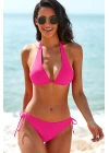 Kadın Fuşya Belden, Boyundan Bağlamalı ve Ayarlanabilir Külotlu Üçgen Bikini Mayo Takımı