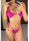 Kadın Fuşya Yandan Bağlamalı Tangalı Üçgen Bikini Mayo Takımı