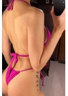 Kadın Fuşya Yandan Bağlamalı Tangalı Üçgen Bikini Mayo Takımı