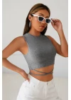 Kadın Gri Çapraz Bağlamalı Crop Top Büstiyer