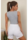 Kadın Gri Kare Yaka Crop Top Bluz