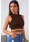 Kadın Kahverengi Çapraz Bağlamalı Crop Top Büstiyer