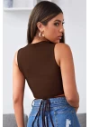 Kadın Kahverengi Çapraz Bağlamalı Crop Top Büstiyer