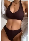 Kadın Kahverengi Seamless Tanga Sütyen Takım