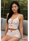 Kadın Kalp Desenli Şortlu Pijama Takımı