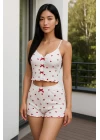 Kadın Kalp Desenli Şortlu Pijama Takımı