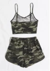 Kadın Kamuflaj Desenli Askılı Crop Top ve Şortlu Gecelik Takım