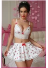 Kadın Kirazlı Fiyonklu Seksi Kostüm