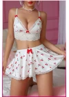Kadın Kirazlı Fiyonklu Seksi Kostüm