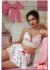 Kadın Kirazlı Fiyonklu Seksi Kostüm