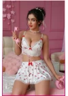 Kadın Kirazlı Fiyonklu Seksi Kostüm