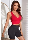 Kadın Kırmızı Derin Göğüs Dekolteli Şık Crop Top Bluz