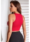 Kadın Kırmızı Derin Göğüs Dekolteli Şık Crop Top Bluz