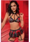 Kadın Kırmızı Ekose Etekli Liseli Seksi Kostüm