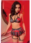 Kadın Kırmızı Ekose Etekli Liseli Seksi Kostüm