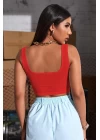 Kadın Kırmızı Kalın Askılı Crop Top Büstiyer