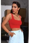 Kadın Kırmızı Kalın Askılı Crop Top Büstiyer