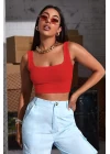 Kadın Kırmızı Kalın Askılı Crop Top Büstiyer