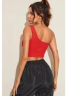 Kadın Kırmızı Tek Omuz Crop Büstiyer