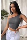 Kadın Koyu Gri Tek Omuz Crop Büstiyer