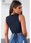 Kadın Lacivert Çapraz Bağlamalı Crop Top Büstiyer