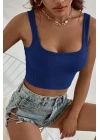 Kadın Lacivert Kalın Askılı Crop Top Büstiyer