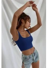 Kadın Lacivert Kalın Askılı Crop Top Büstiyer