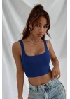 Kadın Lacivert Kalın Askılı Crop Top Büstiyer