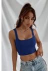 Kadın Lacivert Kalın Askılı Crop Top Büstiyer