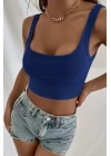 Kadın Lacivert Kalın Askılı Crop Top Büstiyer