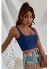 Kadın Lacivert Kalın Askılı Crop Top Büstiyer