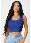 Kadın Lacivert Kare Yaka Crop Top Bluz