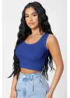 Kadın Lacivert Kare Yaka Crop Top Bluz