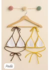 Kadın Leopar Desenli ve Sarı Minimal Kesim Üçgen Bikini Üstü