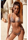 Kadın Leopar Desenli Yandan Bağlamalı Bikini Mayo Takımı