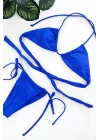 Kadın Mavi Yandan Bağlamalı Tangalı Üçgen Bikini Mayo Takımı