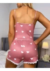Kadın Pembe Askılı Şortlu Pijama Takım 6653