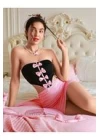 Kadın Pembe Ekose Etekli Seksi Kostüm