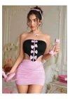 Kadın Pembe Ekose Etekli Seksi Kostüm