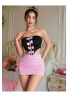 Kadın Pembe Ekose Etekli Seksi Kostüm