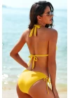 Kadın Sarı Belden, Boyundan Bağlamalı ve Ayarlanabilir Külotlu Üçgen Bikini Mayo Takımı