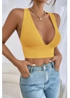 Kadın Sarı Çapraz Sırt Detaylı Şık Crop Top Büstiyer