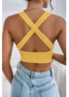 Kadın Sarı Çapraz Sırt Detaylı Şık Crop Top Büstiyer