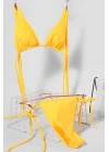Kadın Sarı Yandan Bağlamalı Tangalı Üçgen Bikini Mayo Takımı