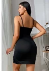Kadın Siyah Bacak Yırtmaçlı Beyaz Dantelli Ve Fiyonklu Şık Gecelik